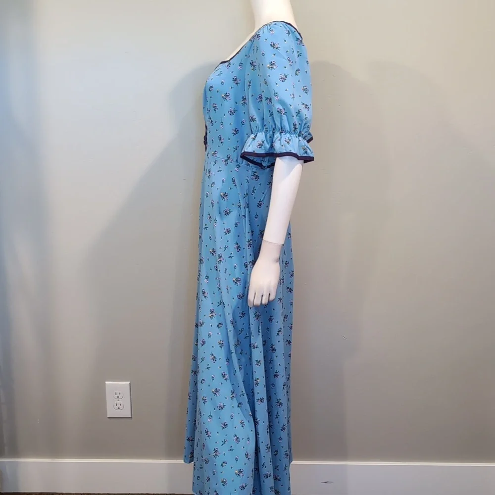 SHEIN Blue And Purple Floral Sweetheart Neckline Short Sleeve Midi Maxi Dress L